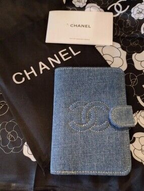 Blue Denim Novelty Passport Wallet with Interlocking Logo Stitch